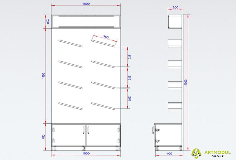 Креслення -Вітрина для магазину ОТМ-4