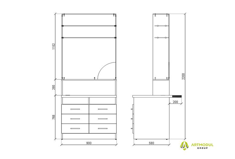 Креслення -Прикасовий прилавок для аптеки АШК-3
