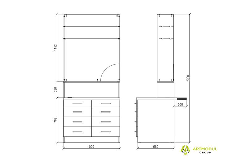 Креслення -Прикасовий прилавок для аптеки АШК-4